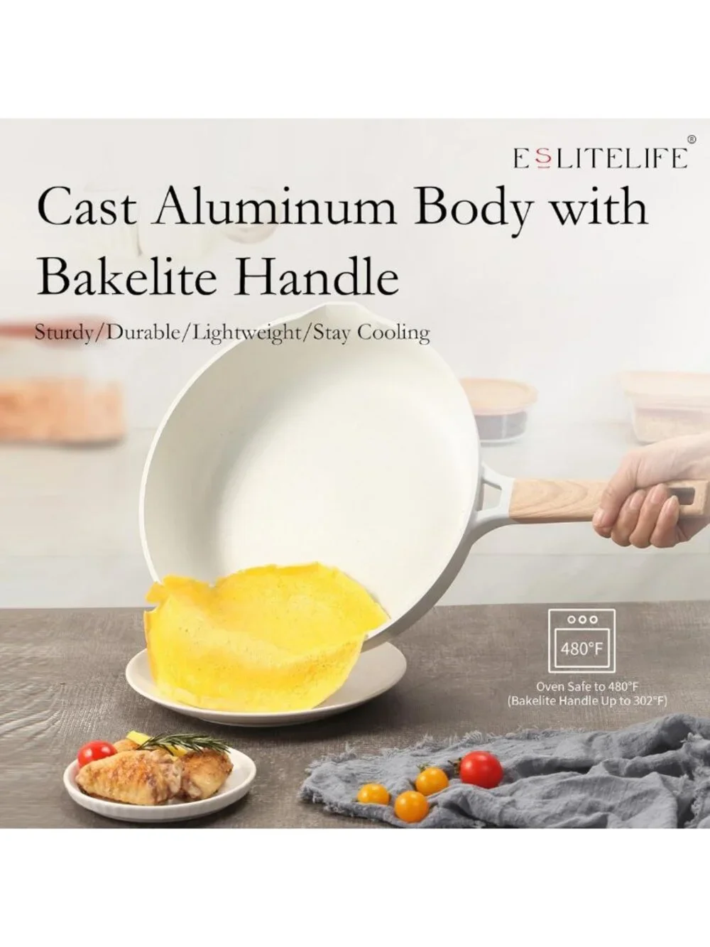 Nonstick Ceramic Frying Pan - Non-Toxic Skillet for Eggs & Omelettes, 9.5